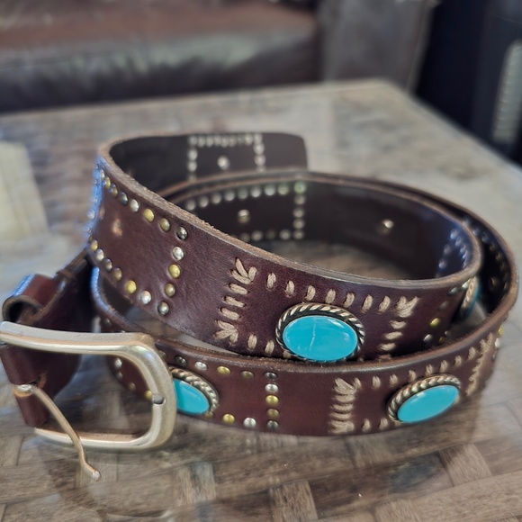 Johnny Was Turquoise/Leather Concho Belt Made in Italy M/L with 3 conches to put - Picture 4 of 13